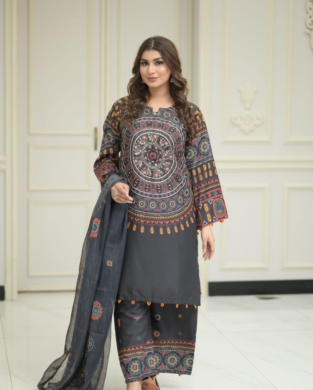 3Pcs Matka Design Stitched Dress